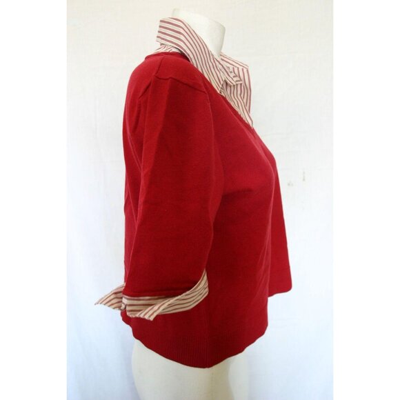 Spenser Jeremy Womens Red V-Neck Faux Layer Sweater Striped Collar Size Large - Picture 3 of 5